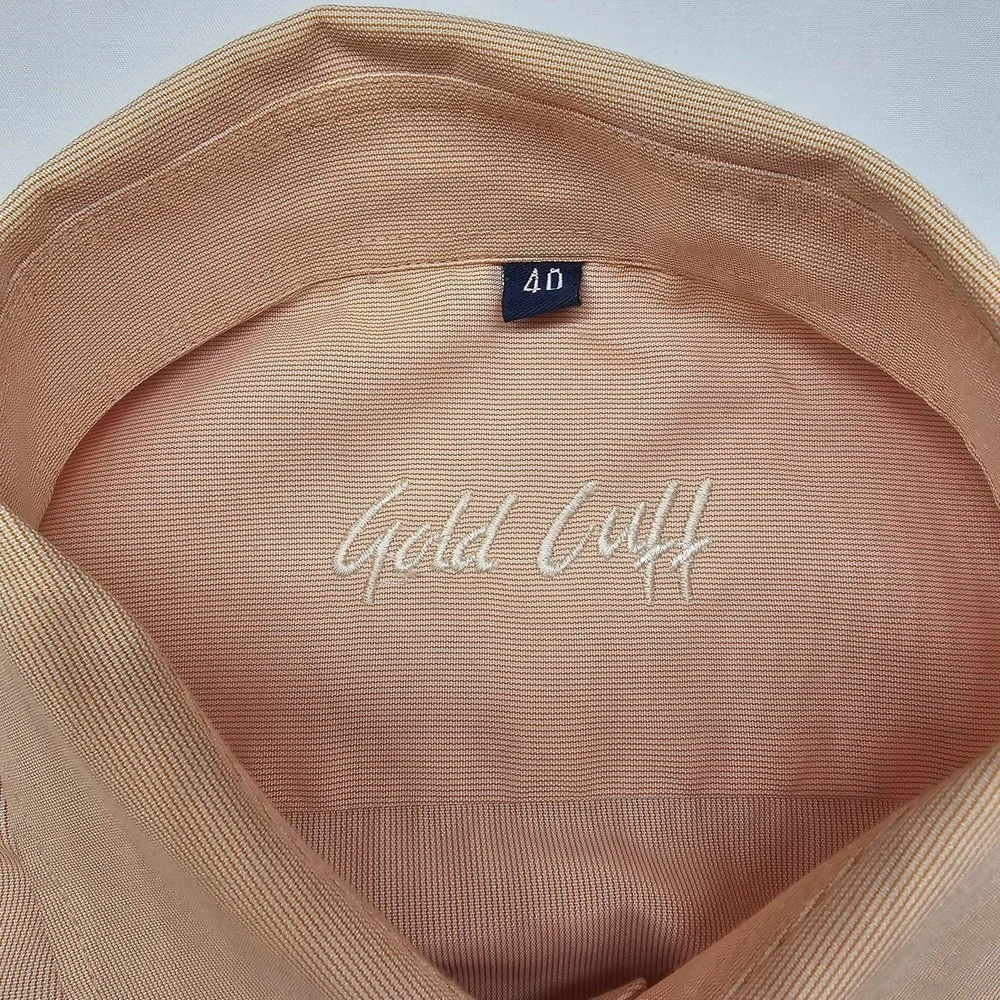 Gold‎ Cuff Men's Dress Shirt Size 40 Peach Tan Long Sleeve Button Front